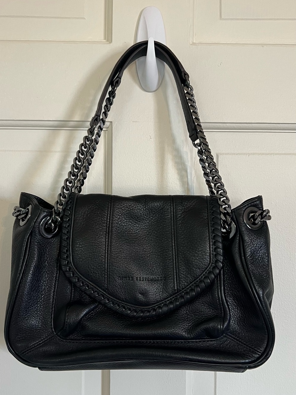 Aimee Kestenberg Black Leather Shoulder Bag with Chain Straps